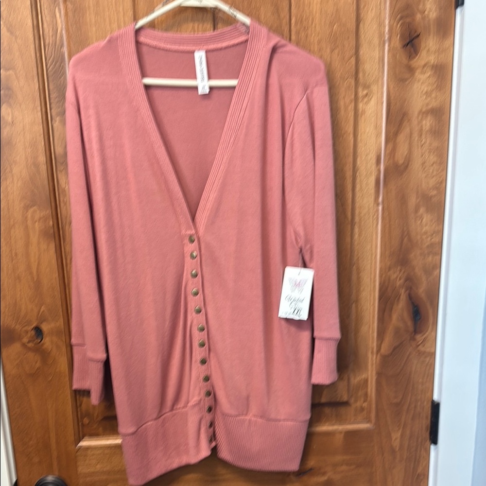 Zenana Outfitters Pink Cardigan Sweater V-Neck Long Sleeve